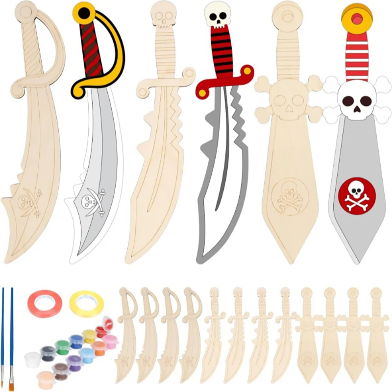 16pcs Kids Wooden Pirate Theme - Cosplay Prop Painting ulasan dan harga