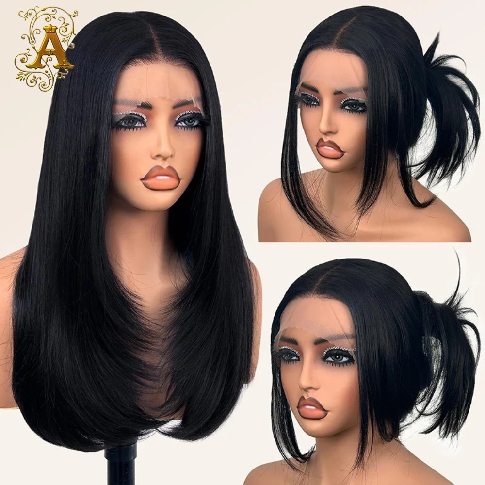 Front Lace Black Center Partin - Wig Fiber Net ulasan dan harga
