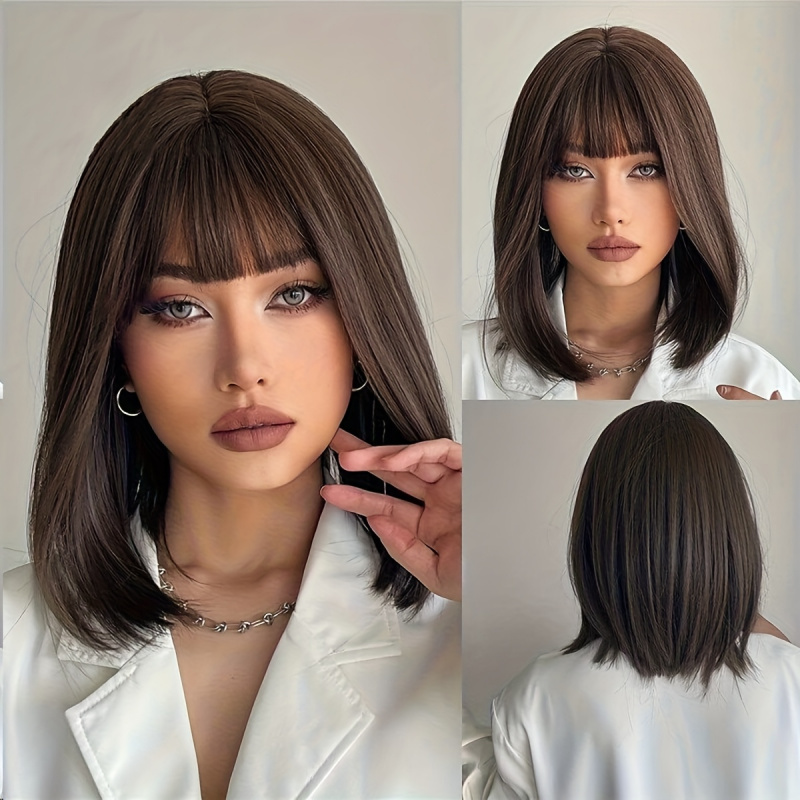Elegant Brown Short Bob Wig fo - Wig Fiber Net ulasan dan harga