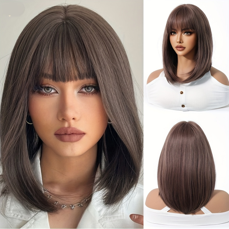 Elegant Brown Short Bob Wig fo - Wig Fiber Net ulasan dan harga