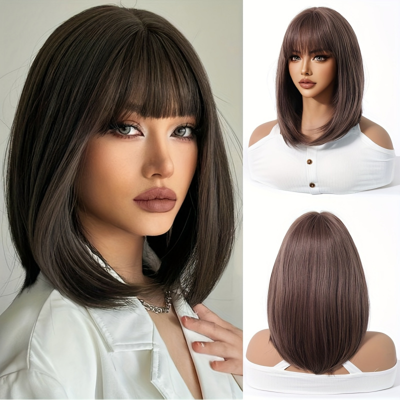 Elegant Brown Short Bob Wig fo - Wig Fiber Net ulasan dan harga