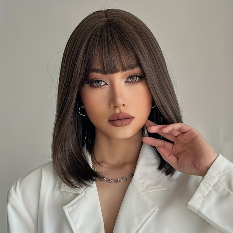 Elegant Brown Short Bob Wig fo - Wig Fiber Net ulasan dan harga