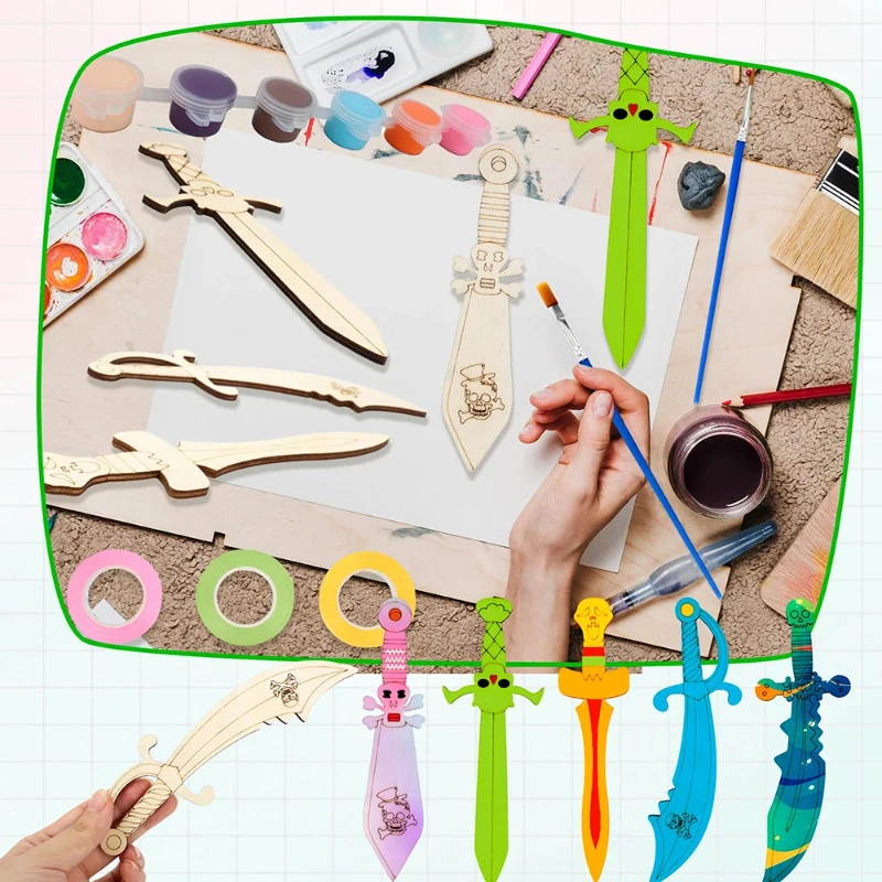 16pcs Unfinished Wooden Swords - Cosplay Prop Painting ulasan dan harga