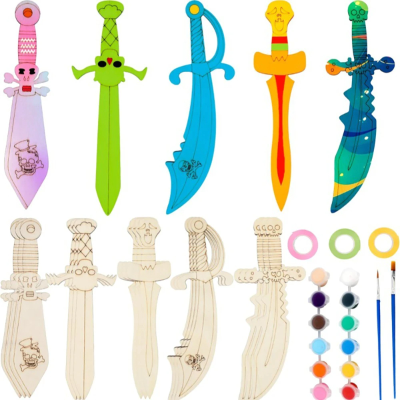 16pcs Wooden Swords Set Unfini - Cosplay Prop Painting ulasan dan harga